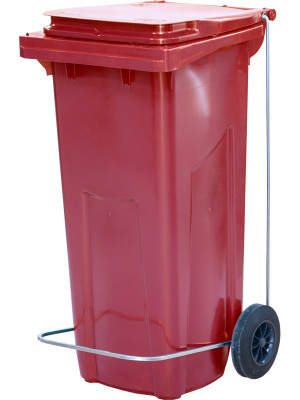 Мусорный контейнер п/э 120л. с педальным приводом П-образным, арт. МКТ 120 красный (ПП), код: 21514