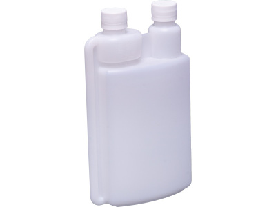 Бутыль п/э 1л прямоугольная с пробками, с 2-я горловинами с встроенным дозатором, код: 34673